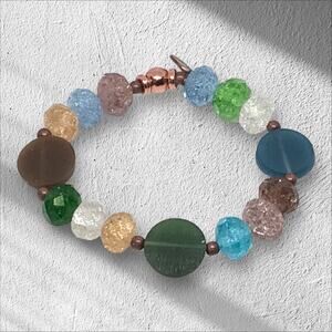 Eclectic Earth-Tone Crystal Bead Bracelet Handmade Crackled Eclectic Design